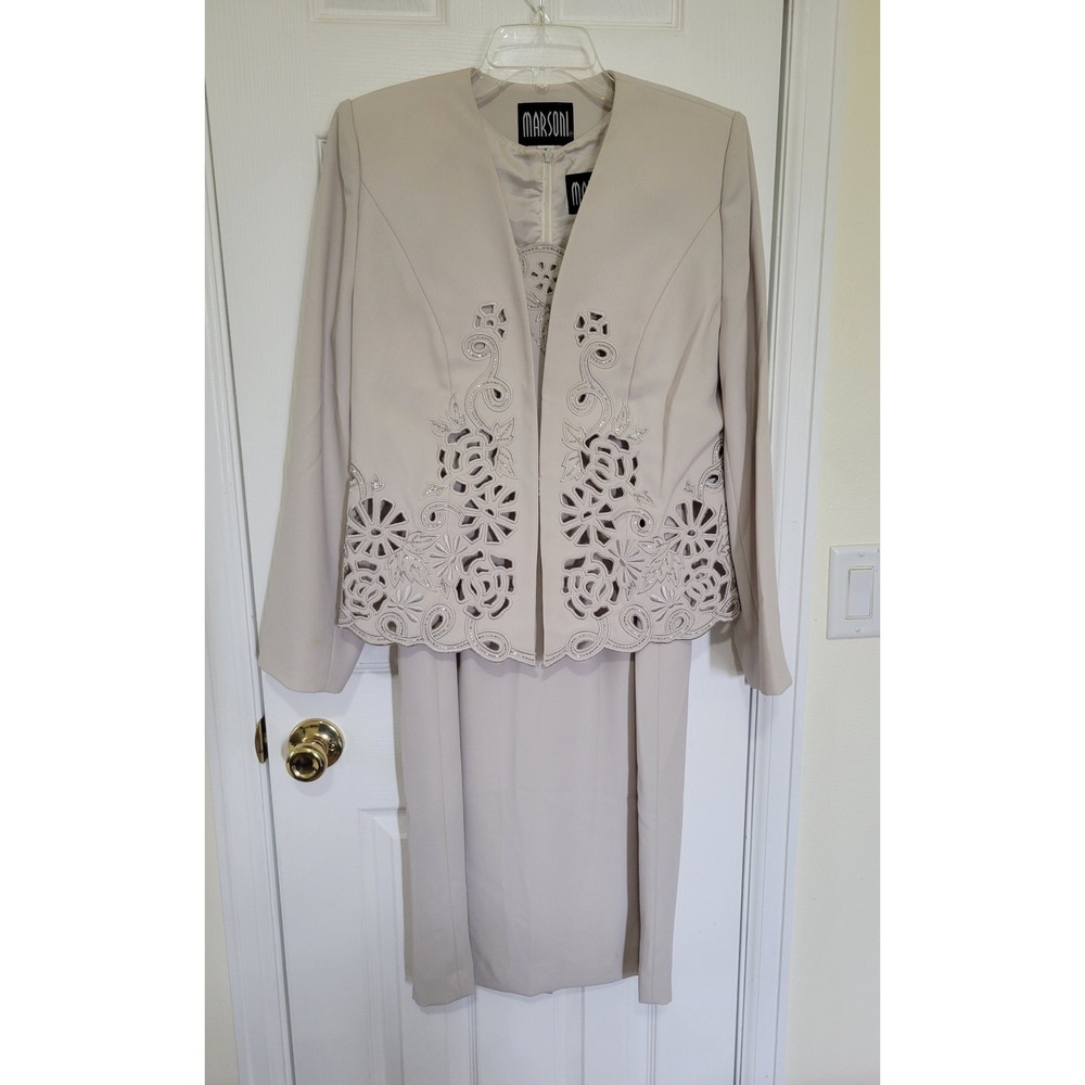 Marsoni by Moshita Dress Jacket Set 10 Champagne Beaded Cut Out Formal AS‎ IS